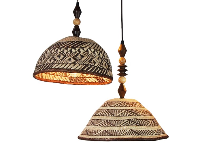 Binga Basket Lampshade with Wooden Beads